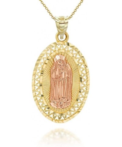 14K Two Tone Yellow and Rose Gold Our Lady of Guadalupe Miraculous Immaculate Conception Oval Medal Pendant Necklace - Choice...