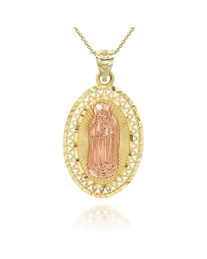 14K Two Tone Yellow and Rose Gold Our Lady of Guadalupe Miraculous Immaculate Conception Oval Medal Pendant Necklace - Choice...