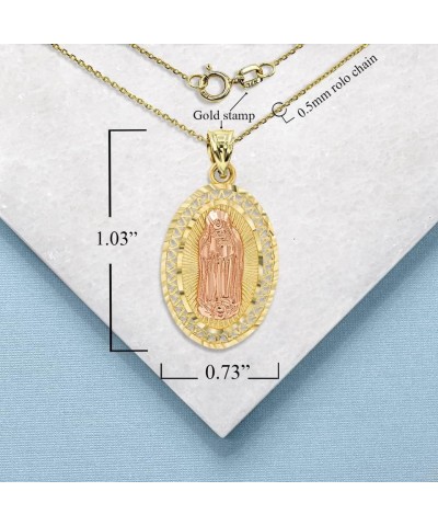 14K Two Tone Yellow and Rose Gold Our Lady of Guadalupe Miraculous Immaculate Conception Oval Medal Pendant Necklace - Choice...