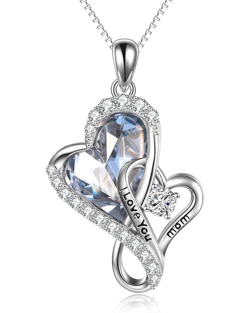 Mom Necklace for Women s925 Sterling Silver I Love You Mom with Blue Crystal Heart Pendant Birthday Jewelry Gifts for Mother ...