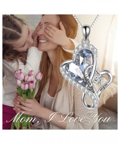 Mom Necklace for Women s925 Sterling Silver I Love You Mom with Blue Crystal Heart Pendant Birthday Jewelry Gifts for Mother ...