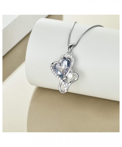 Mom Necklace for Women s925 Sterling Silver I Love You Mom with Blue Crystal Heart Pendant Birthday Jewelry Gifts for Mother ...