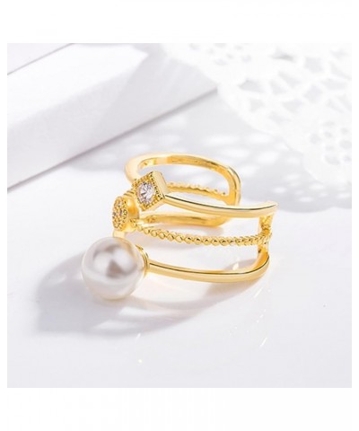 Pearl Finger Ring Opening Double-Layer Tail Adjustable Geometric Ring Ring Female Index Fashion Rings Edgy Ring Set (Rose Gol...