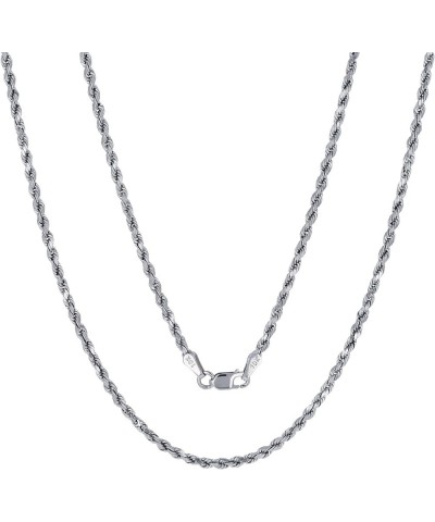 10k White Gold 2mm Rope Chain Diamond Cut Pendant Necklace, Mens Womens Lobster Clasp 16" 18" 20" 22" 24" 26" 28" 30 26 $85.4...