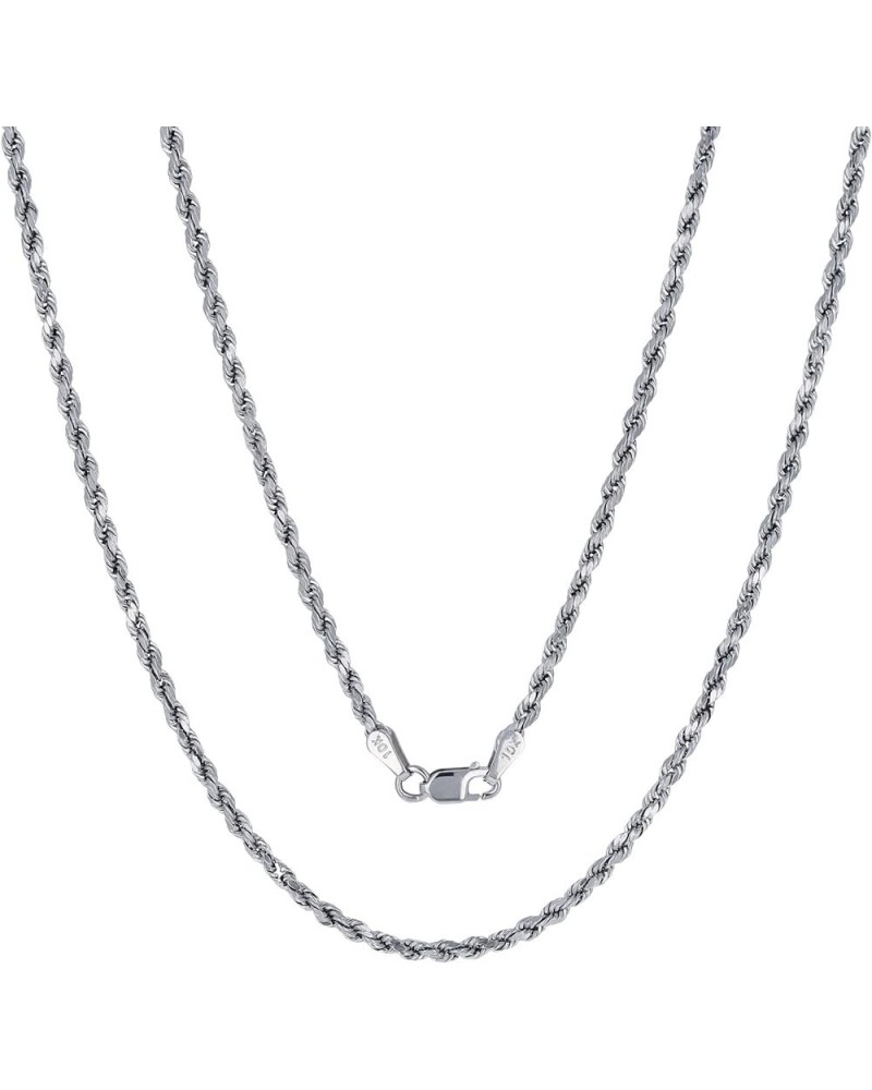 10k White Gold 2mm Rope Chain Diamond Cut Pendant Necklace, Mens Womens Lobster Clasp 16" 18" 20" 22" 24" 26" 28" 30 26 $85.4...