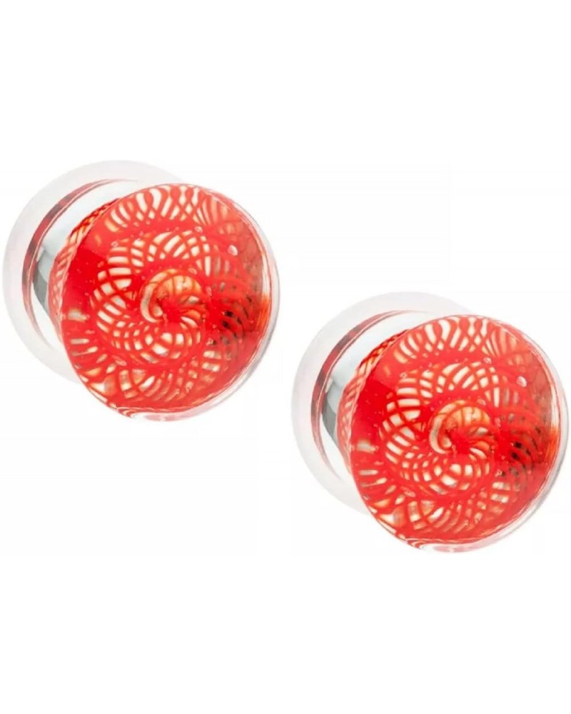 Red Woven Spiral Design Glass Single Flare Plugs, Sold As Pair 10mm (00GA) $11.42 Body Jewelry