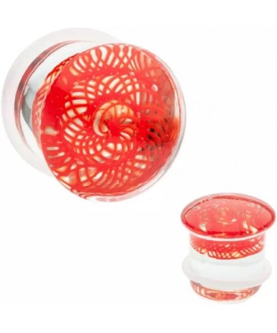 Red Woven Spiral Design Glass Single Flare Plugs, Sold As Pair 10mm (00GA) $11.42 Body Jewelry