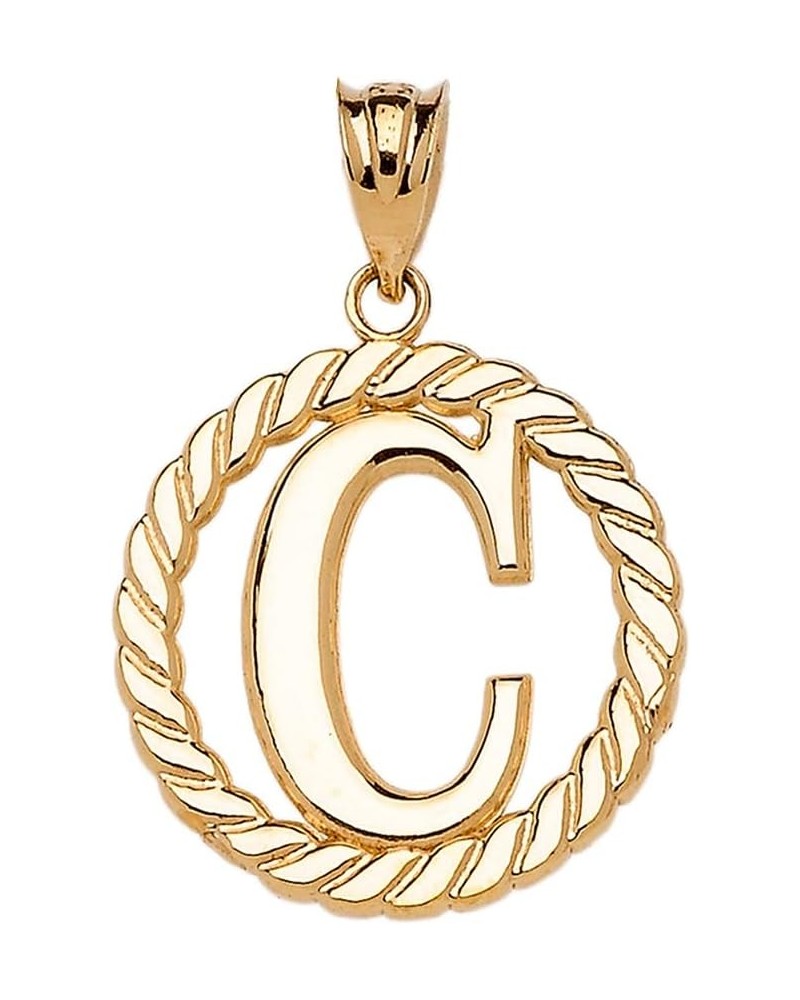 Polished 14k Yellow Gold Personalized Initial "A-Z" Roped Circle Charm Pendant C $93.59 Pendants