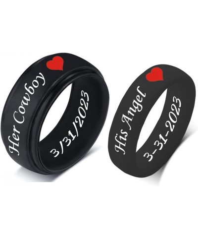 SHNIAN 8MM+6MM Personalized Rubber Matching Silicone Rings Step Edge & Dome with Red Heart Comfortable Engagement Gift His & ...