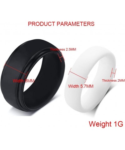 SHNIAN 8MM+6MM Personalized Rubber Matching Silicone Rings Step Edge & Dome with Red Heart Comfortable Engagement Gift His & ...