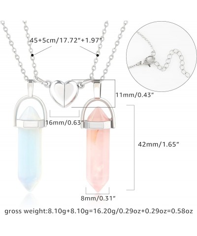 Crystal Friendship Matching Couples Necklaces for Women Men with Heart Charm, Dainty Rose Quartz Best Friends BFF Necklace fo...