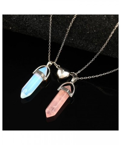 Crystal Friendship Matching Couples Necklaces for Women Men with Heart Charm, Dainty Rose Quartz Best Friends BFF Necklace fo...