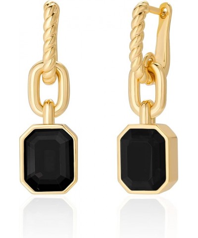 Birthstone Crystal Dangle Drop Earrings, 18K Gold Plated Huggie Hoop Hypoallergenic Earring Jewelry Gifts for Women Black-Hoo...