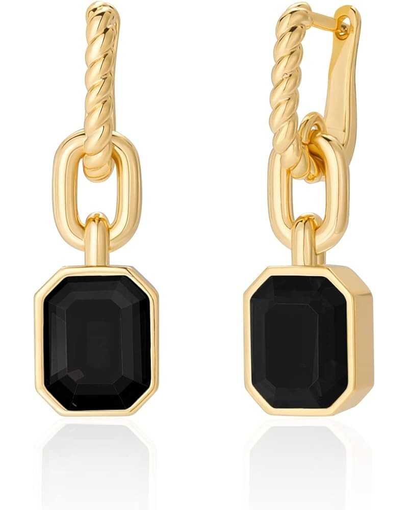 Birthstone Crystal Dangle Drop Earrings, 18K Gold Plated Huggie Hoop Hypoallergenic Earring Jewelry Gifts for Women Black-Hoo...