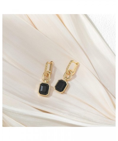 Birthstone Crystal Dangle Drop Earrings, 18K Gold Plated Huggie Hoop Hypoallergenic Earring Jewelry Gifts for Women Black-Hoo...