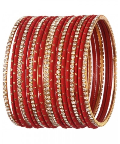 Indian Bangle Set Rhinestone CZ Plain Metal Bracelet Bangle Jewelry for Women Red (Set of 20 Pcs) 2-8 $11.18 Bracelets