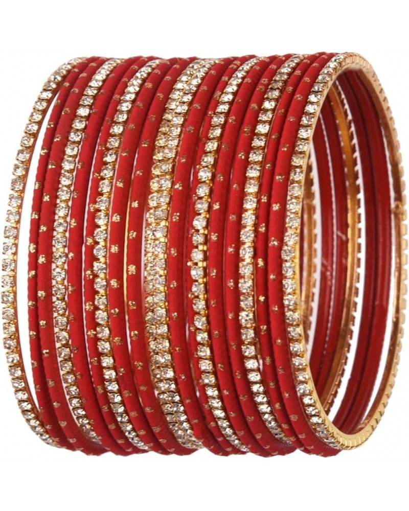 Indian Bangle Set Rhinestone CZ Plain Metal Bracelet Bangle Jewelry for Women Red (Set of 20 Pcs) 2-8 $11.18 Bracelets