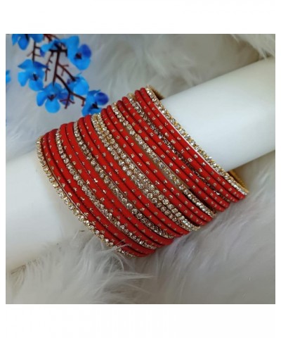 Indian Bangle Set Rhinestone CZ Plain Metal Bracelet Bangle Jewelry for Women Red (Set of 20 Pcs) 2-8 $11.18 Bracelets