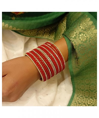 Indian Bangle Set Rhinestone CZ Plain Metal Bracelet Bangle Jewelry for Women Red (Set of 20 Pcs) 2-8 $11.18 Bracelets