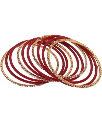 Indian Bangle Set Rhinestone CZ Plain Metal Bracelet Bangle Jewelry for Women Red (Set of 20 Pcs) 2-8 $11.18 Bracelets