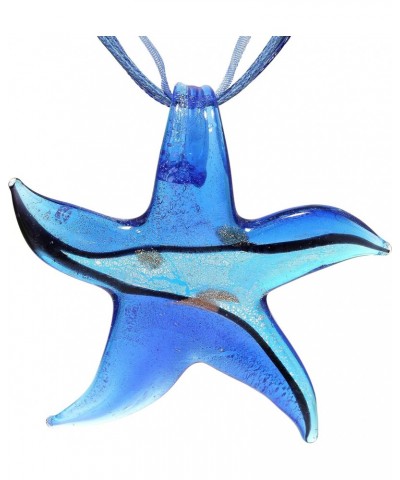 Hand Blown Glass Necklace Starfish Blue Turquoise Gold Black Murano Inspired Pendant $8.24 Necklaces