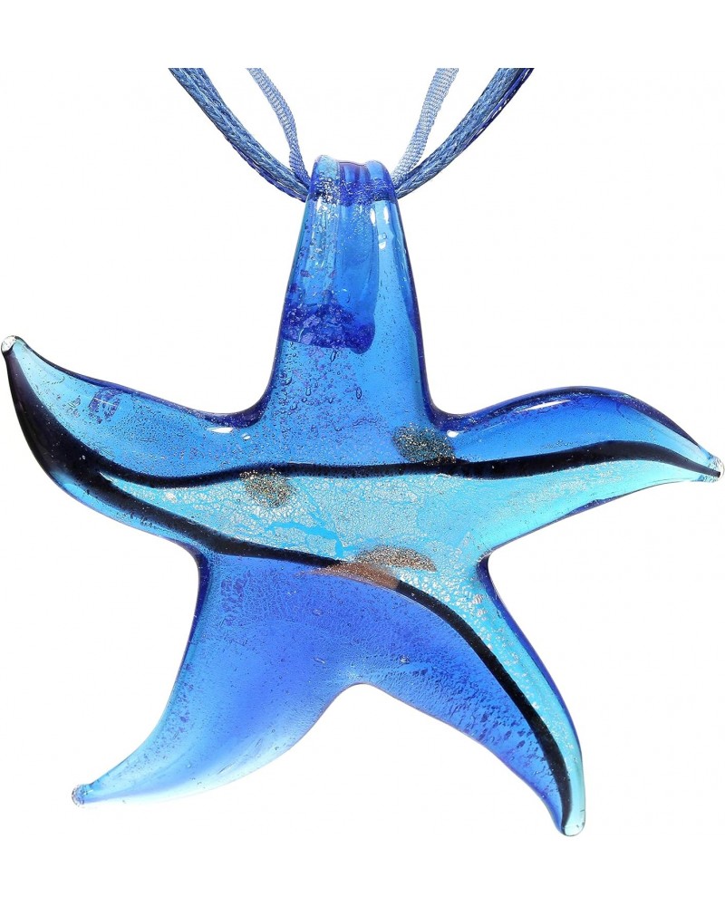 Hand Blown Glass Necklace Starfish Blue Turquoise Gold Black Murano Inspired Pendant $8.24 Necklaces