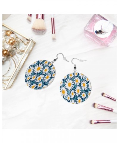 Sunflowers Round Faux Leather Earrings for Women Girls Watercolor Floral Bouquet Buds Leaf Herbal Lightweight Double-Side Pri...