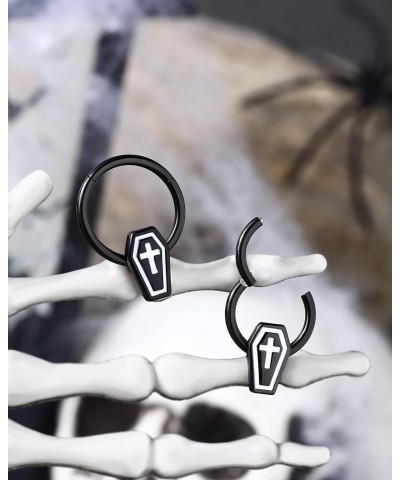 Coffin Cartilage Hoop Earrings 16g Black Septum Rings Halloween Nose Rings Hoops 316L Surgical Steel Daith Piercing Jewelry f...