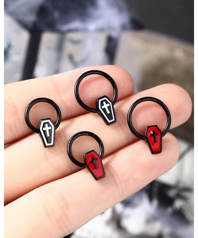 Coffin Cartilage Hoop Earrings 16g Black Septum Rings Halloween Nose Rings Hoops 316L Surgical Steel Daith Piercing Jewelry f...