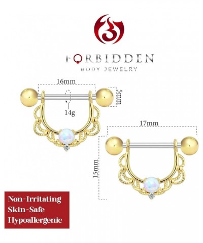 14g-16g Surgical Steel Synthetic Opal Partial Nipple Shield Filigree Barbell Set 14G - 14k Gold Plated $10.75 Body Jewelry