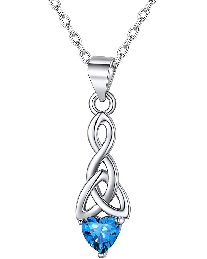 925 Sterling Silver Sparkling Heart Birthstone Celtic Knot Pendant Necklace 18 Inch (with Gift Box) L: December Birthstone-Cr...