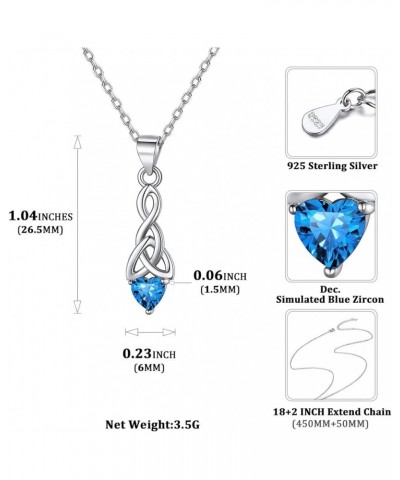 925 Sterling Silver Sparkling Heart Birthstone Celtic Knot Pendant Necklace 18 Inch (with Gift Box) L: December Birthstone-Cr...