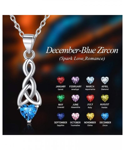 925 Sterling Silver Sparkling Heart Birthstone Celtic Knot Pendant Necklace 18 Inch (with Gift Box) L: December Birthstone-Cr...