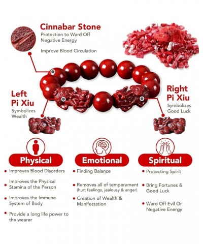 Feng Shui Cinnabar Bracelet for Women,cinnabar Powder Feng Shui Bracelet,Feng Shui Bracelet for Wealth and Protection Good Lu...