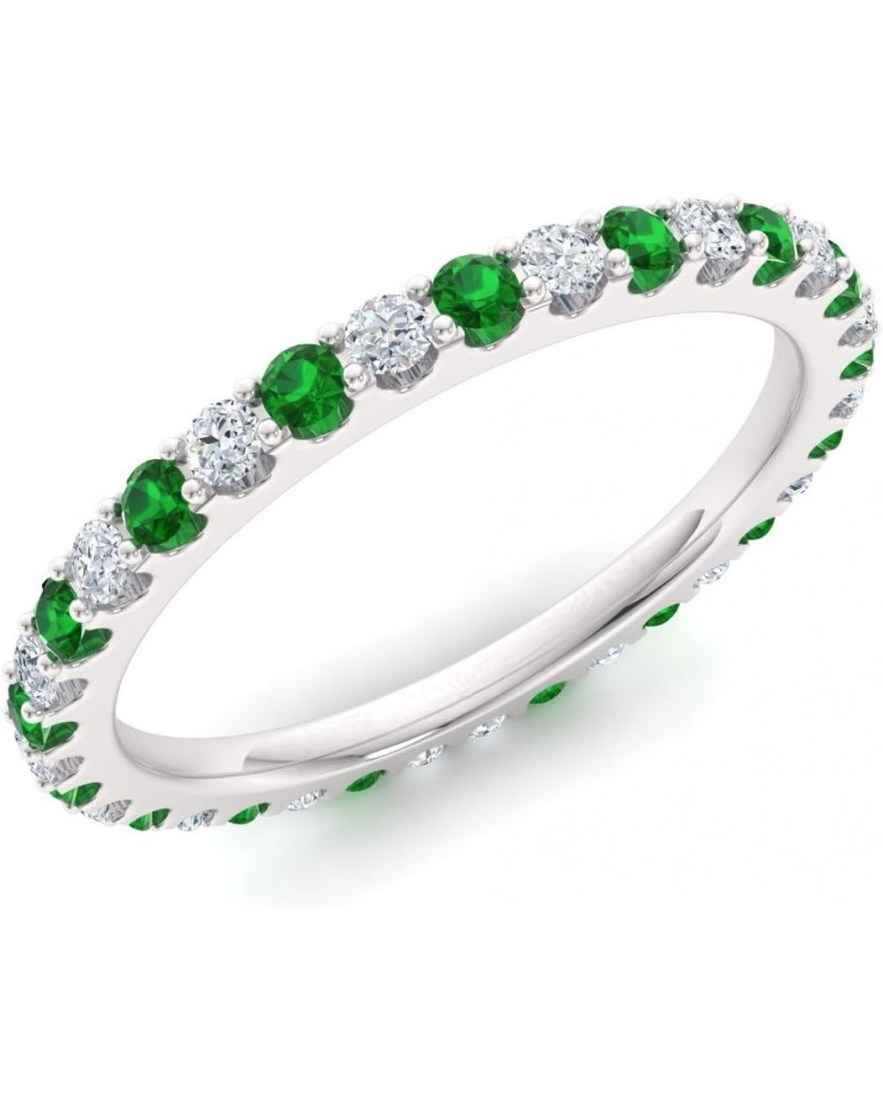 Natural and Certified Emerald and Diamond Wedding Ring in 10K White Gold | 0.77 Carat Full Eternity Stackable Band for Women,...