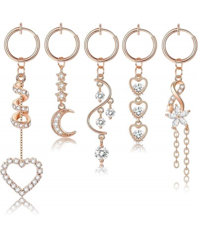 5Pcs Stainless Steel Fake Belly Rings for Women Girls Clip on Belly Button Rings Non Piercing Faux Navel Rings Rose-Gold $8.5...