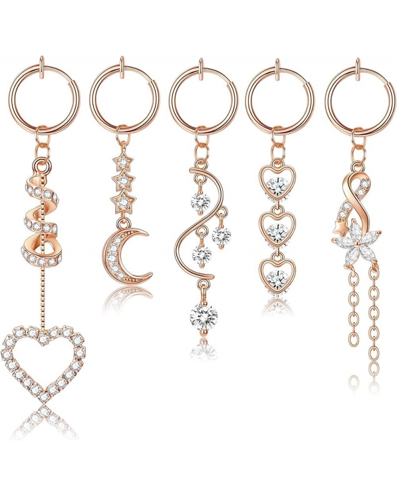 5Pcs Stainless Steel Fake Belly Rings for Women Girls Clip on Belly Button Rings Non Piercing Faux Navel Rings Rose-Gold $8.5...