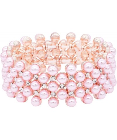 Simulated Pearl 5 Lines Elastic Stretch Bracelet Party Jewelry for Women 7 Pink $10.18 Bracelets