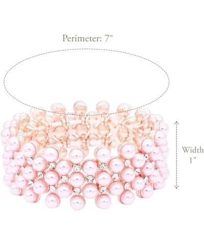 Simulated Pearl 5 Lines Elastic Stretch Bracelet Party Jewelry for Women 7 Pink $10.18 Bracelets