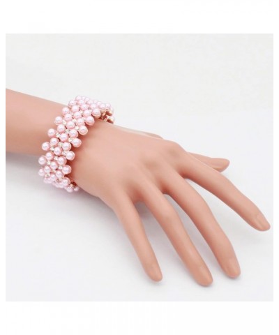 Simulated Pearl 5 Lines Elastic Stretch Bracelet Party Jewelry for Women 7 Pink $10.18 Bracelets