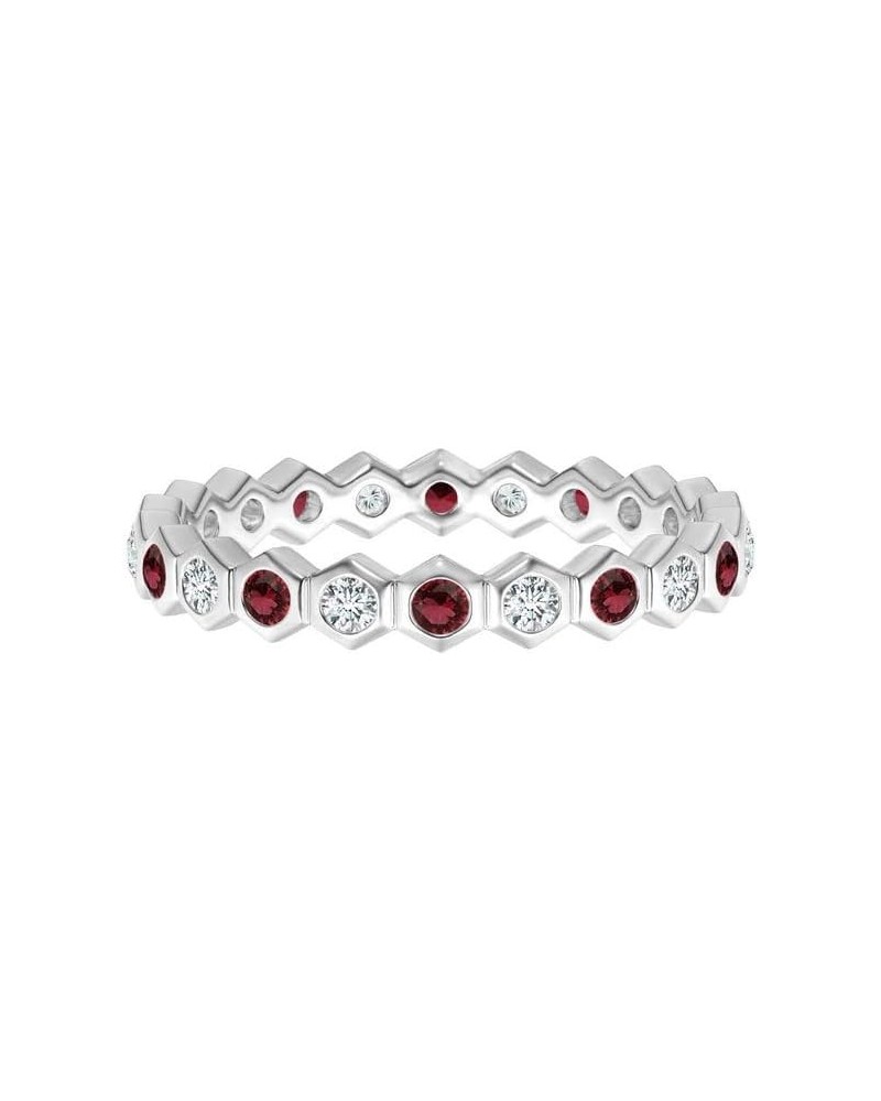 5 MM Hexagonal Round Multi Gemstone 925 Sterling Silver Eternity Wedding Band Red CZ $16.31 Rings