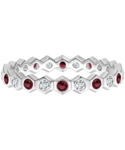 5 MM Hexagonal Round Multi Gemstone 925 Sterling Silver Eternity Wedding Band Red CZ $16.31 Rings