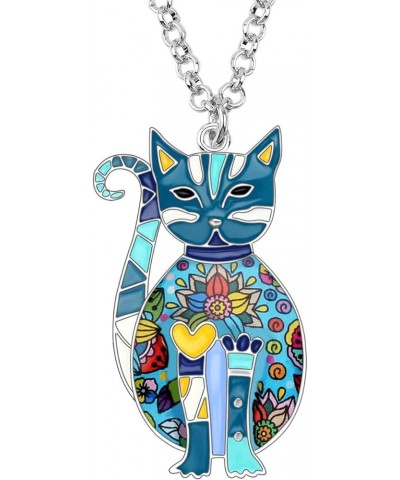 Bonsny Enamel Alloy Floral Kitten Cat Necklace Chain Pendant Pets Jewelry For Women Girl Charm Gift Blue $8.79 Necklaces