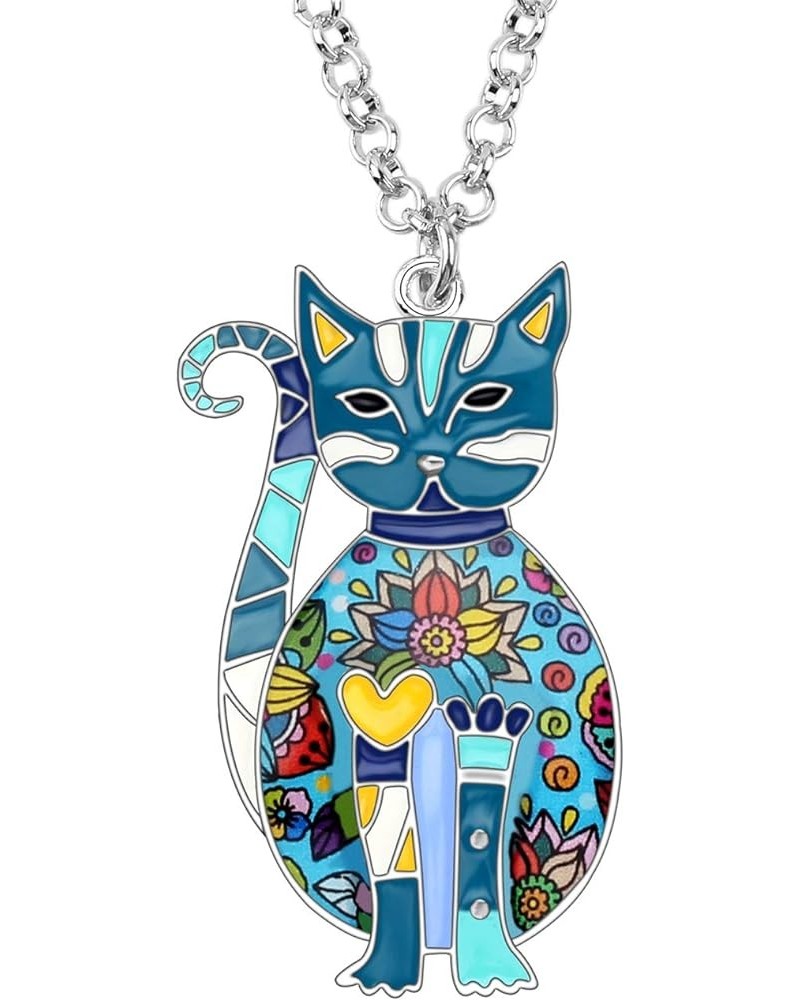 Bonsny Enamel Alloy Floral Kitten Cat Necklace Chain Pendant Pets Jewelry For Women Girl Charm Gift Blue $8.79 Necklaces