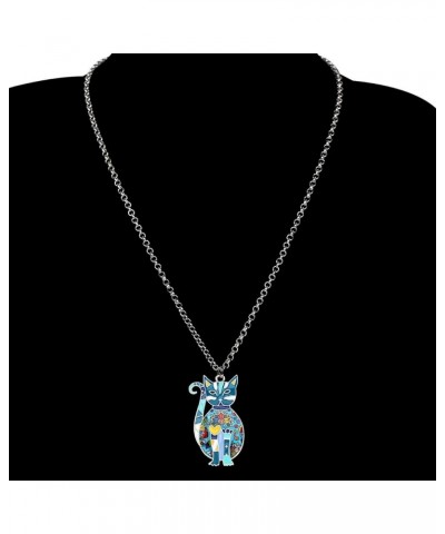 Bonsny Enamel Alloy Floral Kitten Cat Necklace Chain Pendant Pets Jewelry For Women Girl Charm Gift Blue $8.79 Necklaces