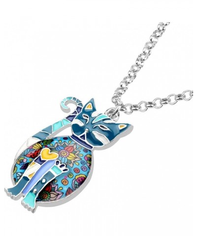 Bonsny Enamel Alloy Floral Kitten Cat Necklace Chain Pendant Pets Jewelry For Women Girl Charm Gift Blue $8.79 Necklaces