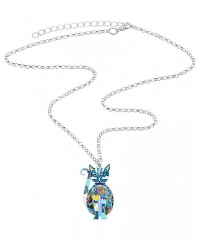 Bonsny Enamel Alloy Floral Kitten Cat Necklace Chain Pendant Pets Jewelry For Women Girl Charm Gift Blue $8.79 Necklaces