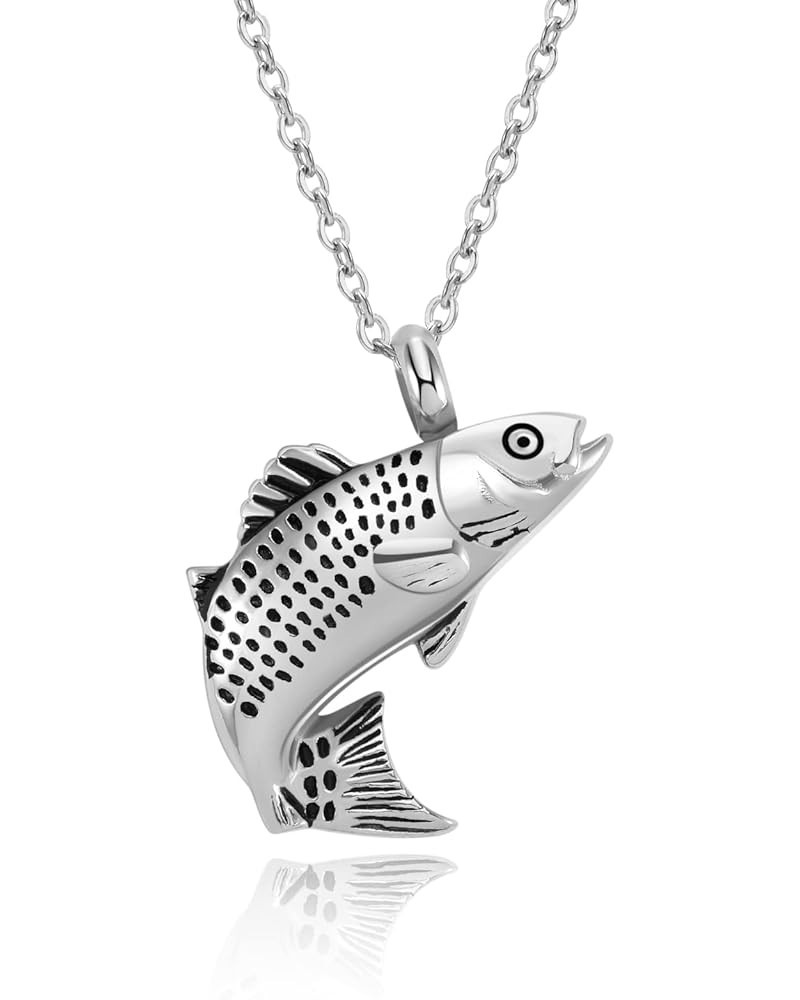 Cremation Jewelry for Ashes Stainless Steel Keepsake Fish Pendant Memorial Urn Necklace Holder Ashes for Pet/Human Silver $8....