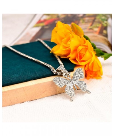 Butterfly Necklaces for Women,Crystal Pendant Gold Silver Necklaces Big Butterfly Fashion Jewelry Party Accessories for Girls...