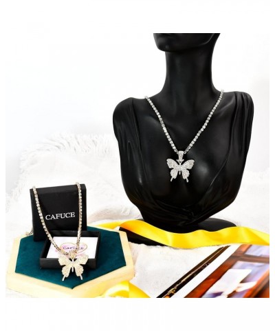 Butterfly Necklaces for Women,Crystal Pendant Gold Silver Necklaces Big Butterfly Fashion Jewelry Party Accessories for Girls...